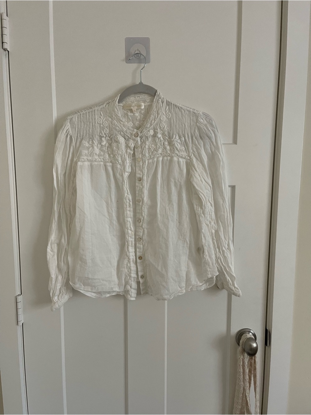 LoveShackFancy White Embroidered Button-Up Blouse